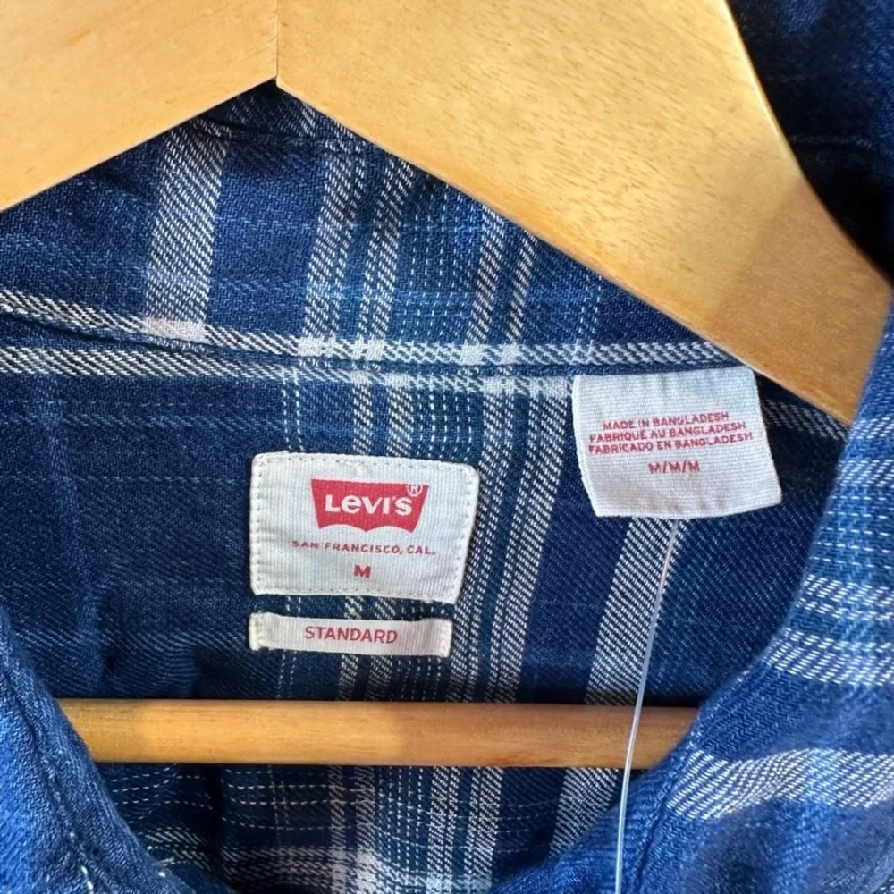 Levis Pearl Snap Shirt Long Sleeve Western Mens Medium Blue Plaid Levi's NEW